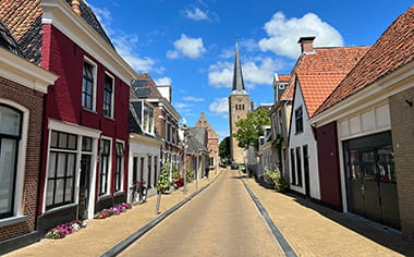 A view down a street in the village of Franeker, Friesland, Netherlands
